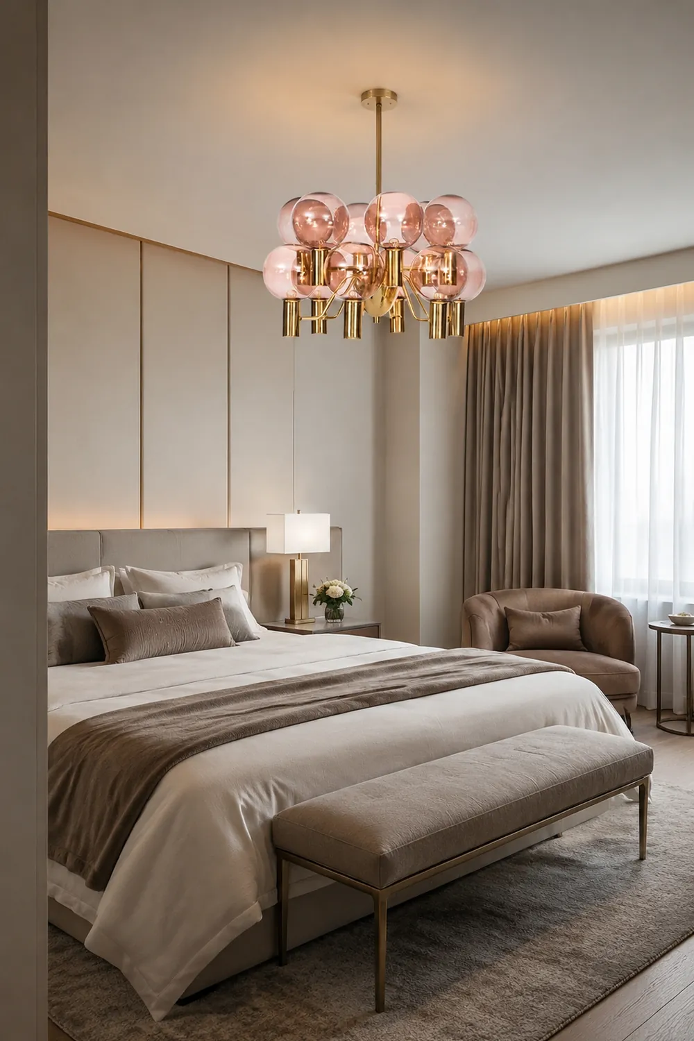 Contemporary Pink Glass 12-Bulb Decorative Chandelier - Lumpaz