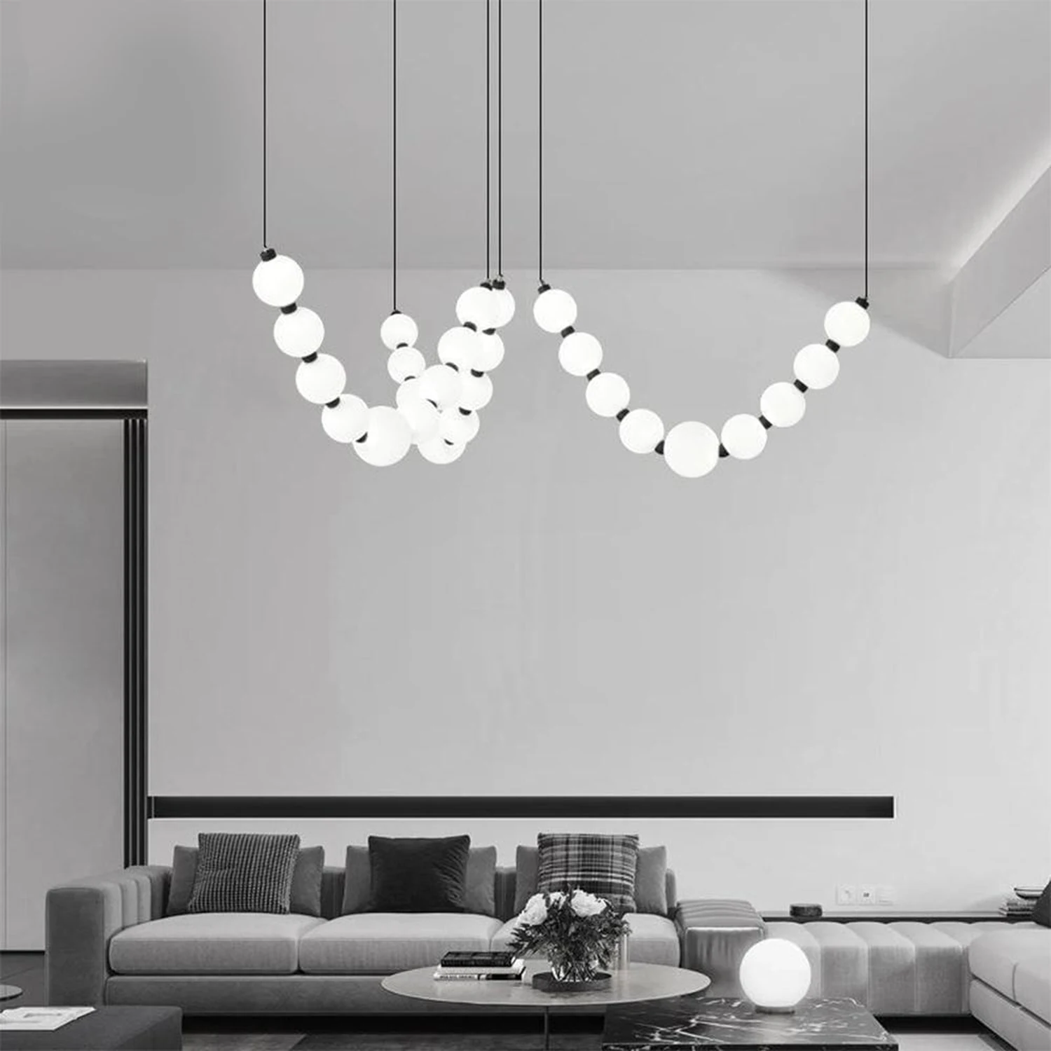White Ball Bubble Brushed Copper Large Chandelier - Lumpaz