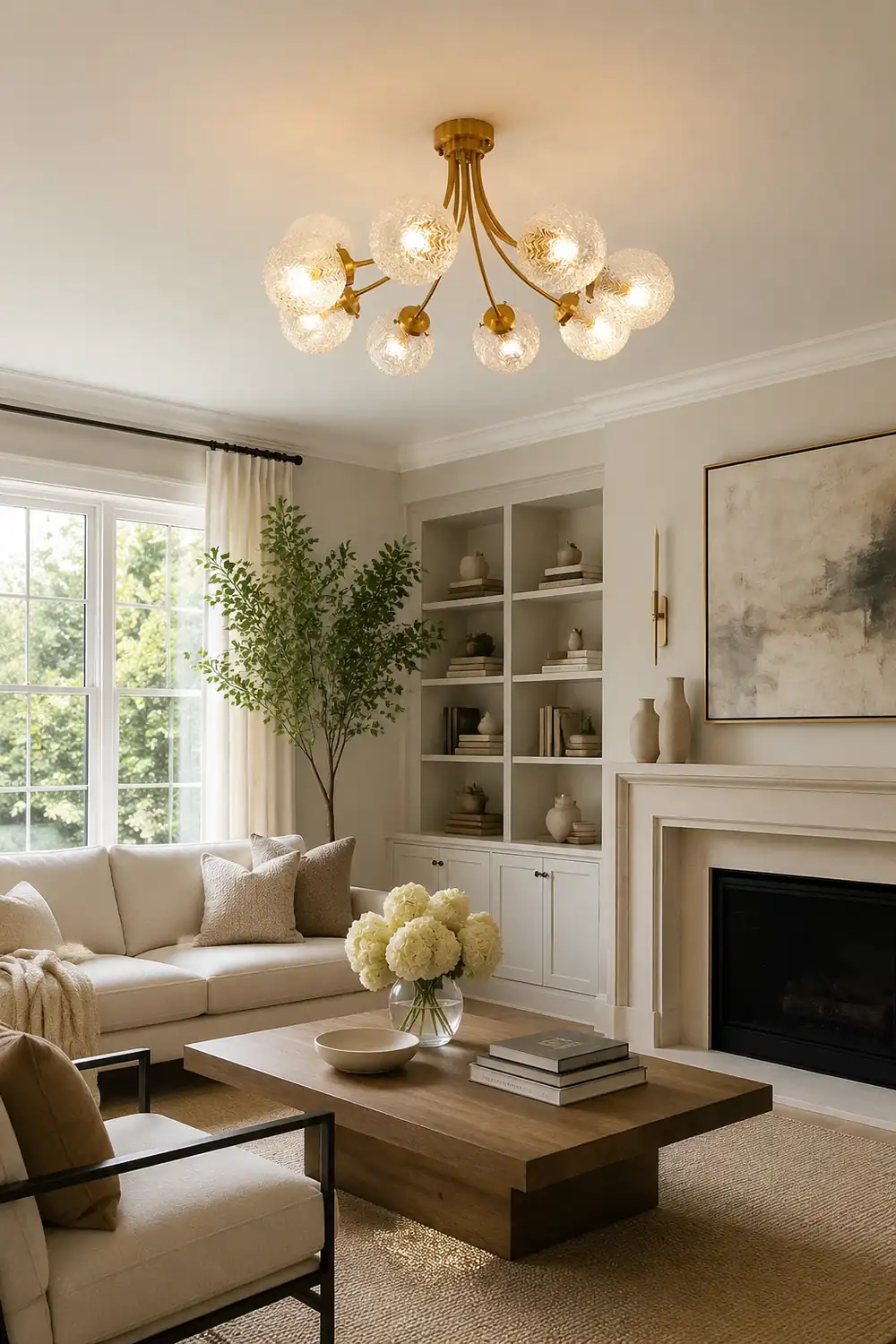 Mid Century Circle Metal Chandelier For Living Room - Lumpaz