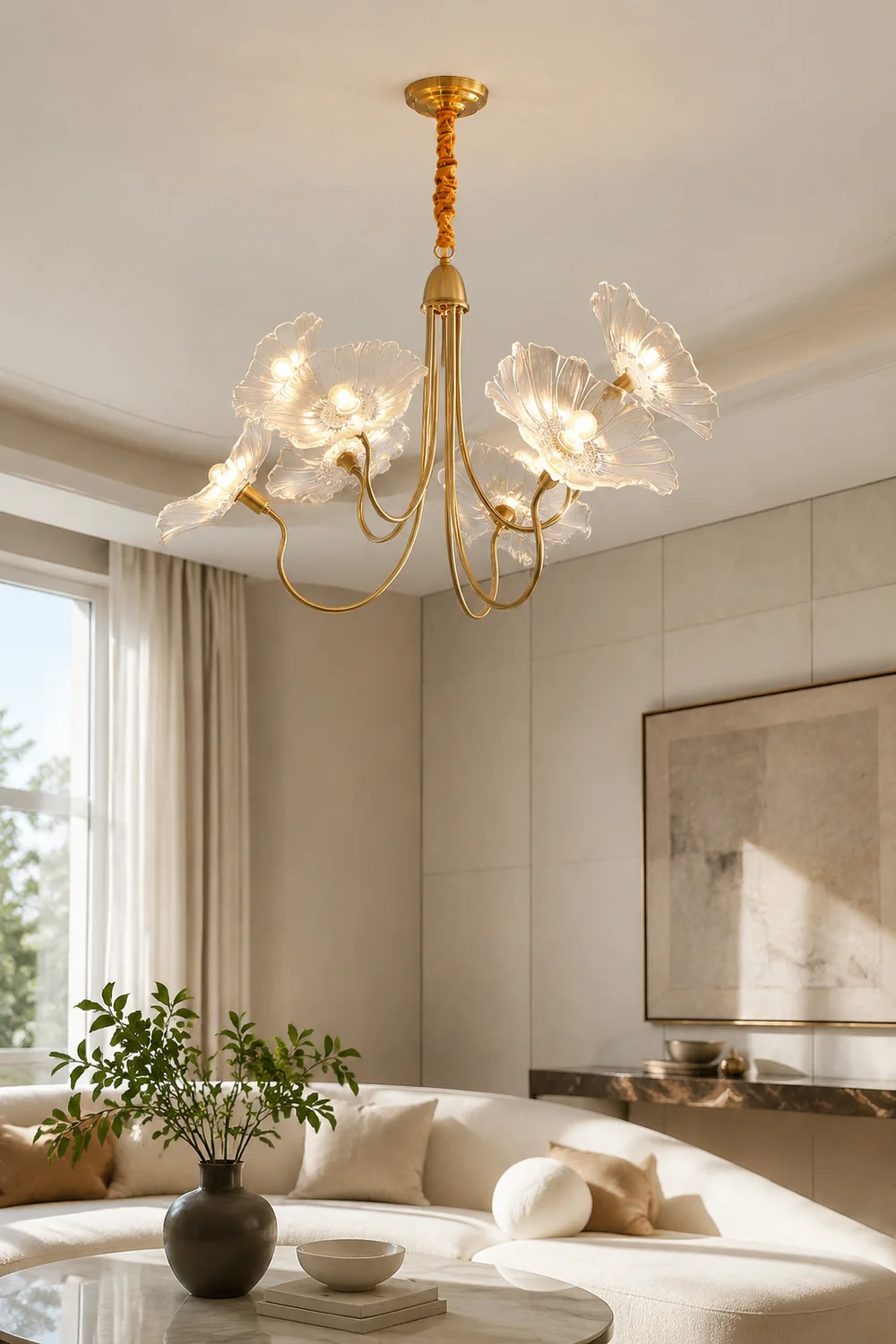 Modern Lotus Leaf Glass Living Room Chandelier - Lumpaz