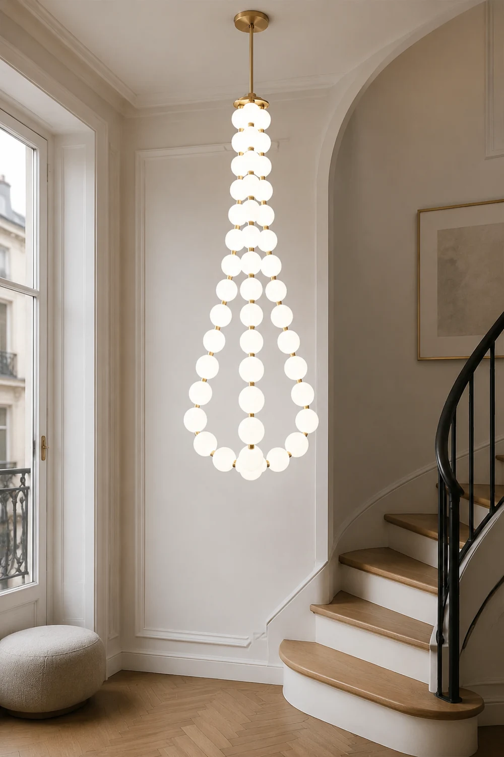 Art Deco White Bubble LED Chandelier For Staircase - Lumpaz