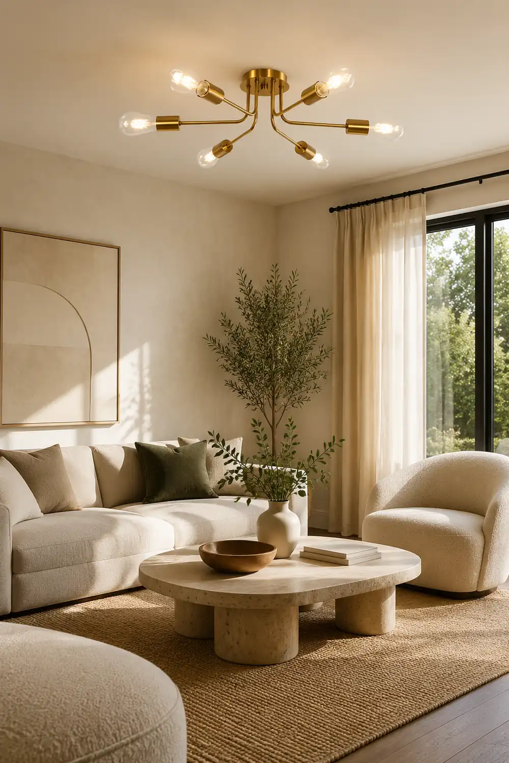 Modern 6-Light Gold Glass Semi Flush Chandelier - Lumpaz