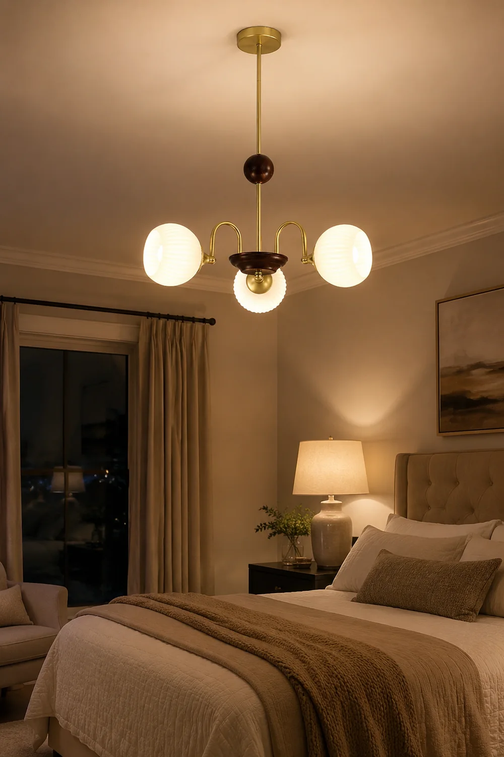 Contemporary Cream Ribbed Glass Chandelier - Lumpaz