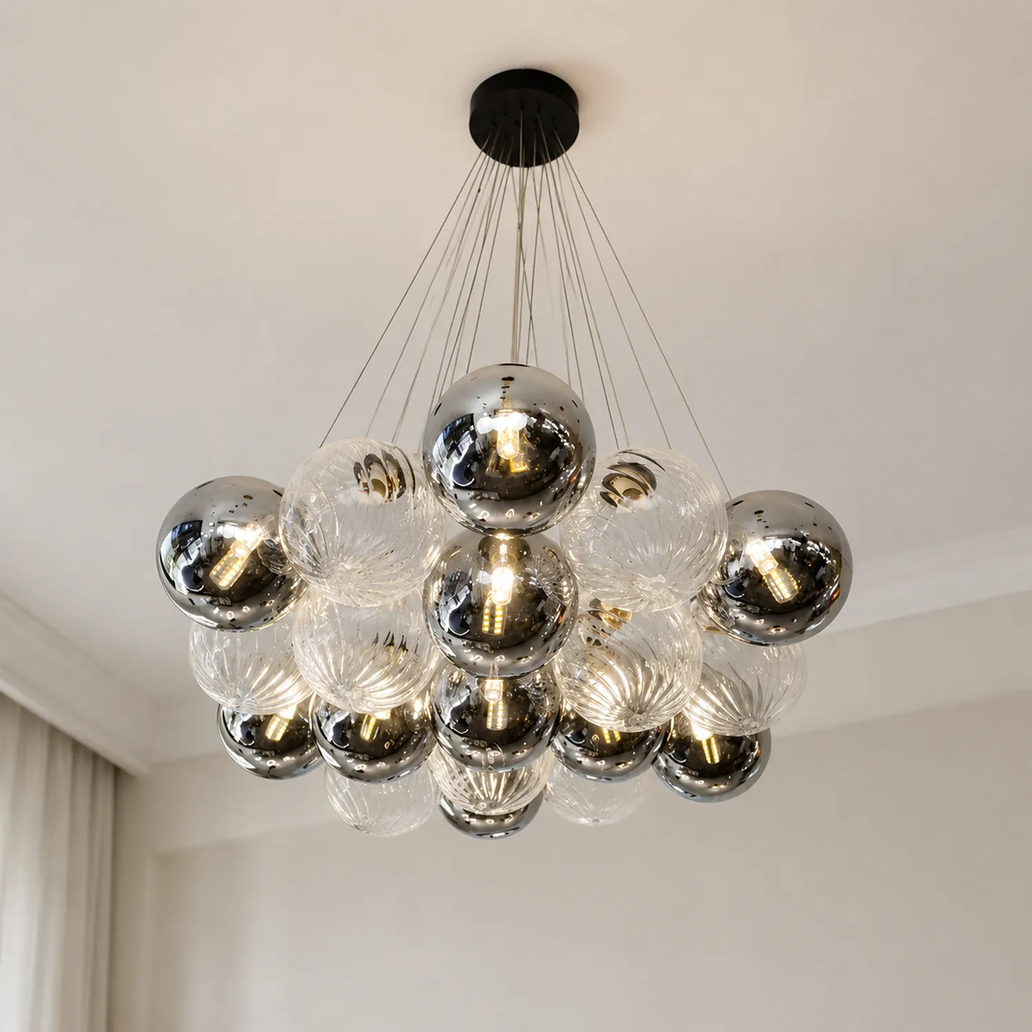 Grey Bubble Glass Ball LED Chandelier - Lumpaz