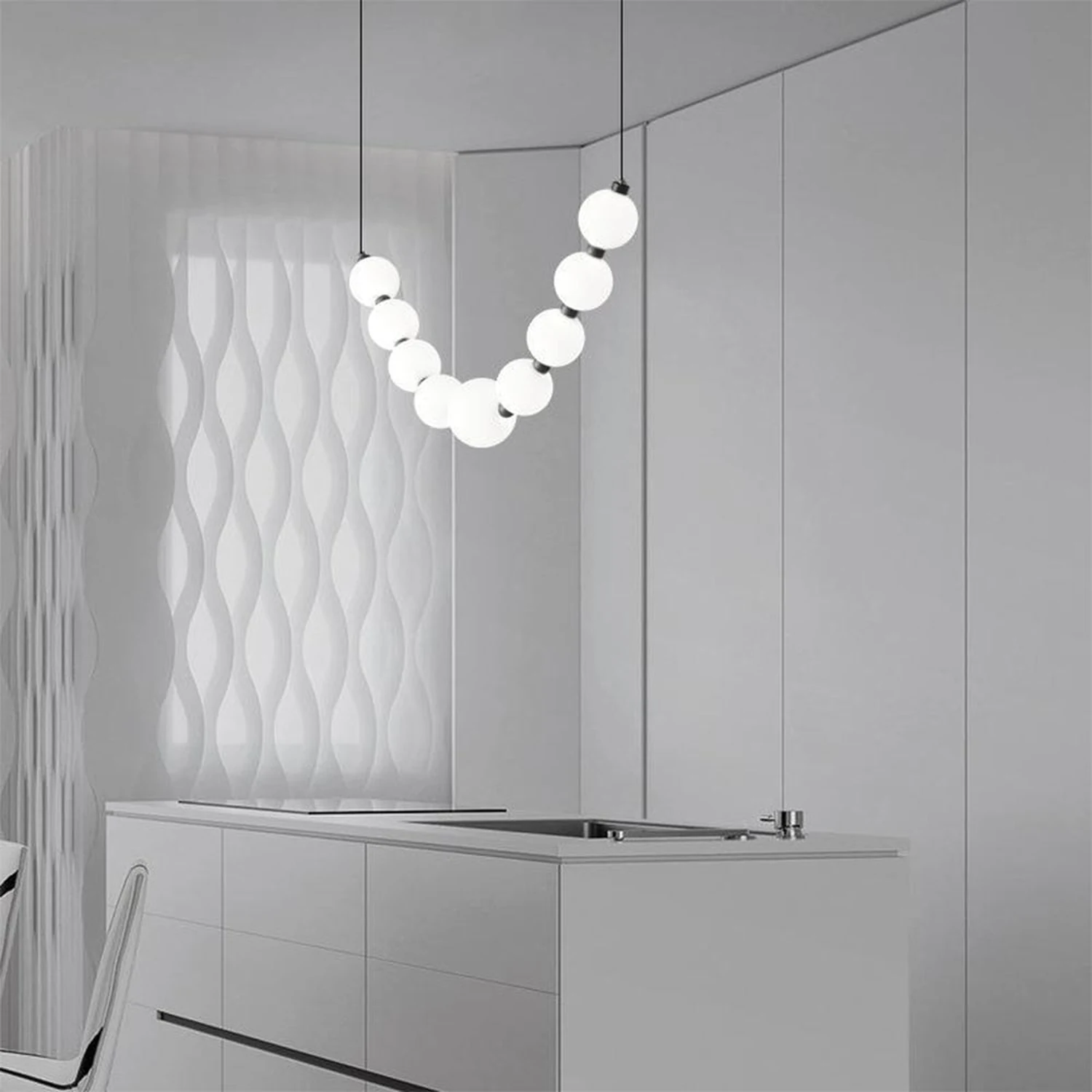 White Ball Bubble Brushed Copper Large Chandelier - Lumpaz