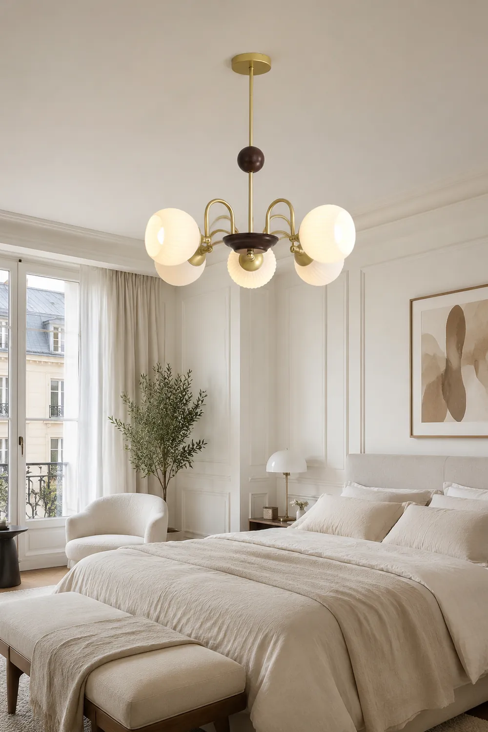 Contemporary Cream Ribbed Glass Chandelier - Lumpaz