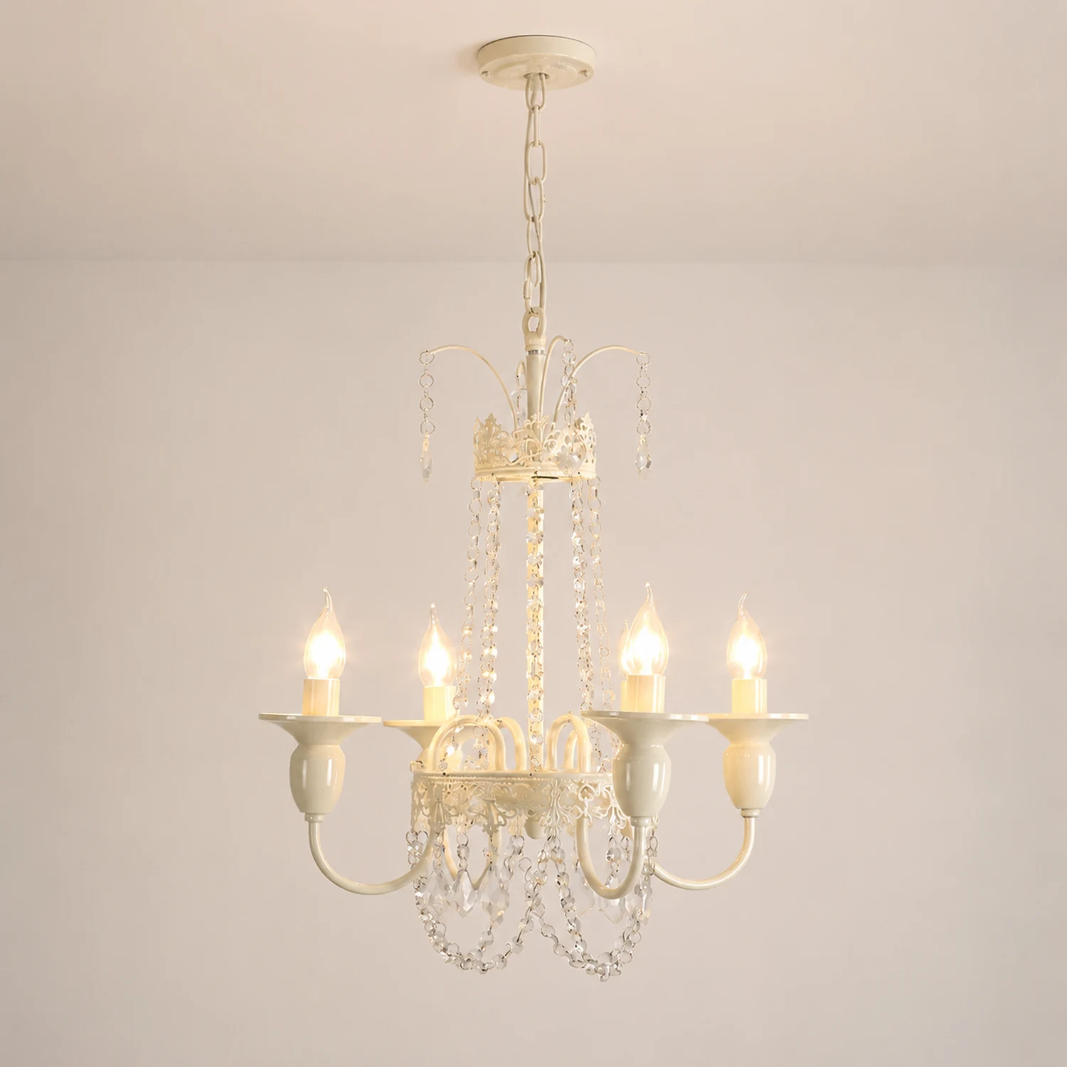 Vintage White Metal & Glass Luxury Chandelier Light - Lumpaz