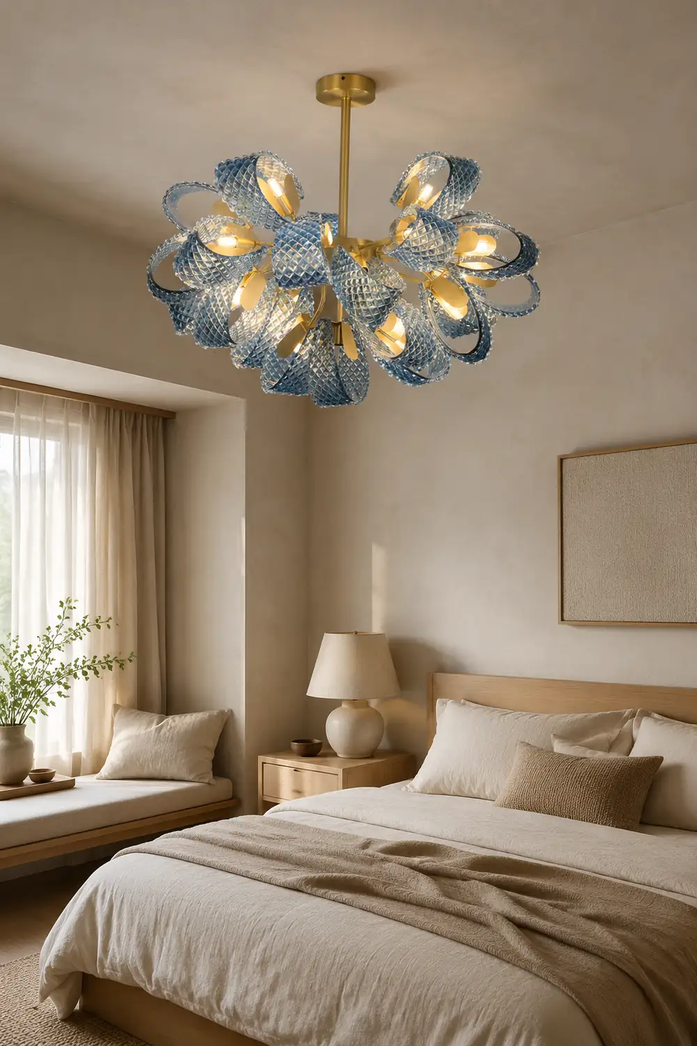 Luxury Style Gorgeous Blue Chandelier Modern Copper Glass Chandelier - Lumpaz