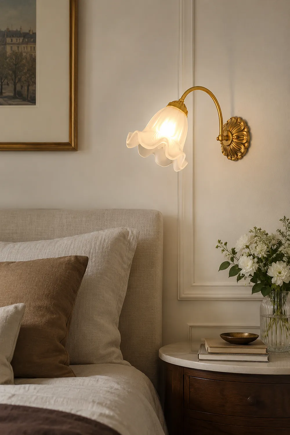 Brass Floral Glass Sconce - Lumpaz