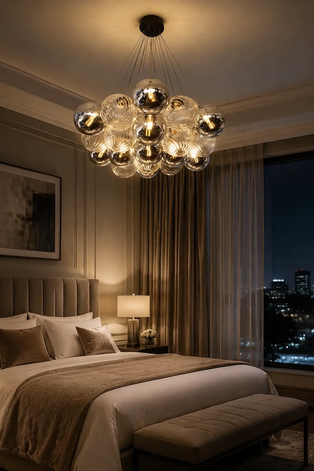 Grey Bubble Glass Ball LED Chandelier - Lumpaz