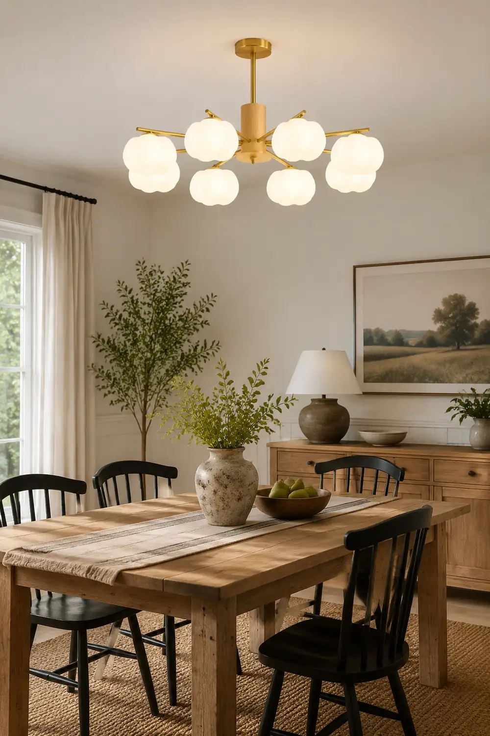 Cream Style Wooden Cotton Balls Chandelier For Living Room - Lumpaz