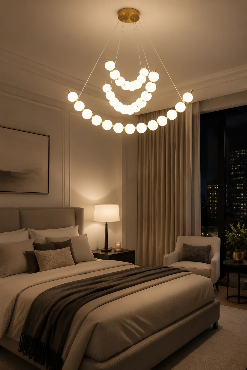 Unique Pearl Design White Ball LED Necklace Chandelier - Lumpaz