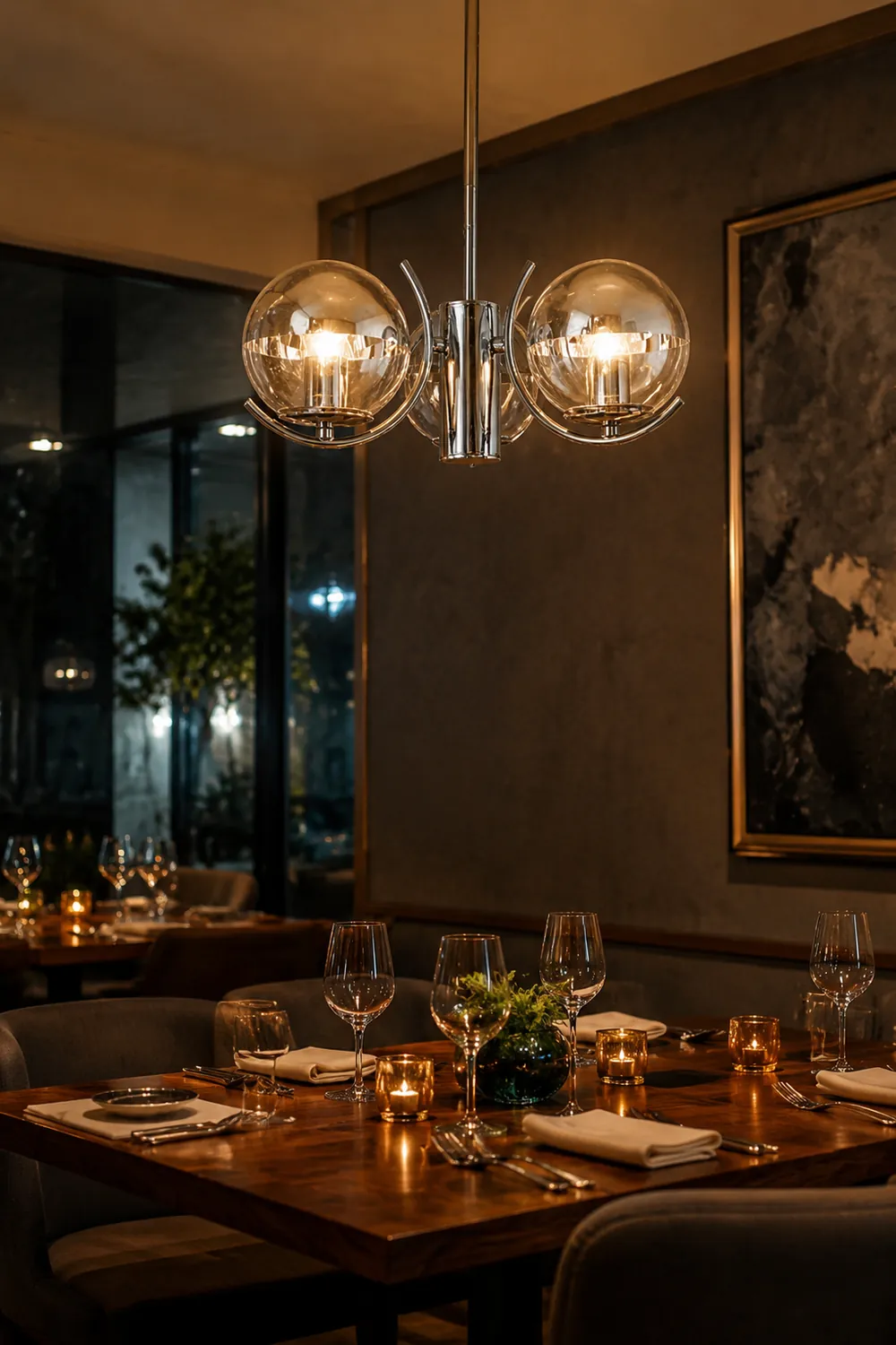 Modern Silver Glass Space Ball Chandelier - Lumpaz