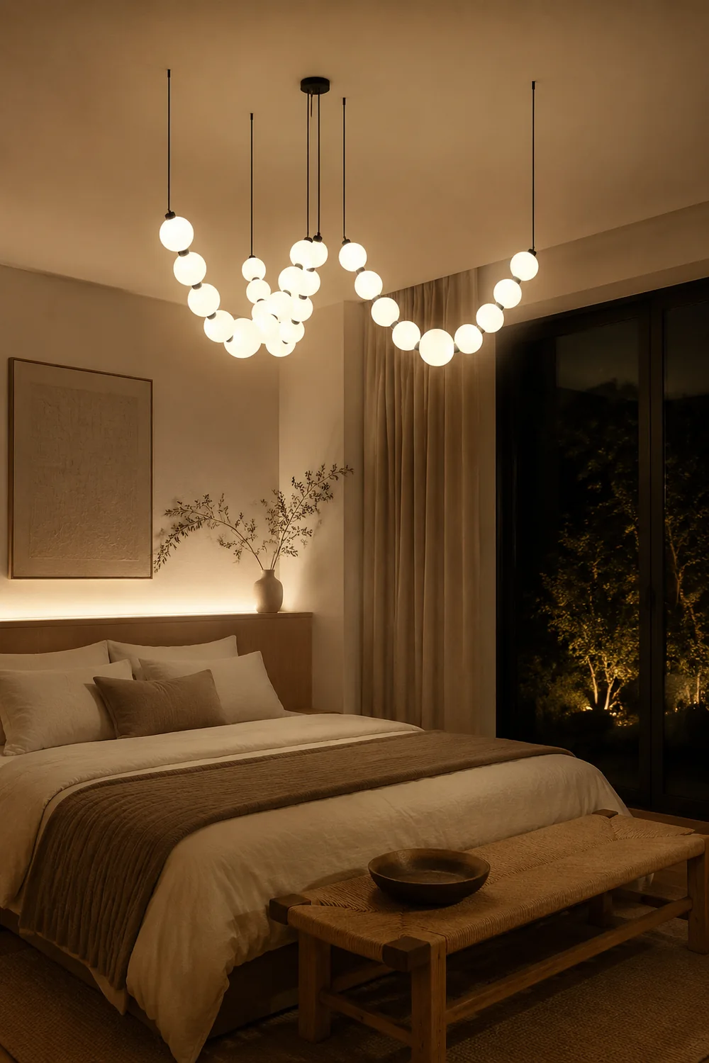 White Ball Bubble Brushed Copper Large Chandelier - Lumpaz