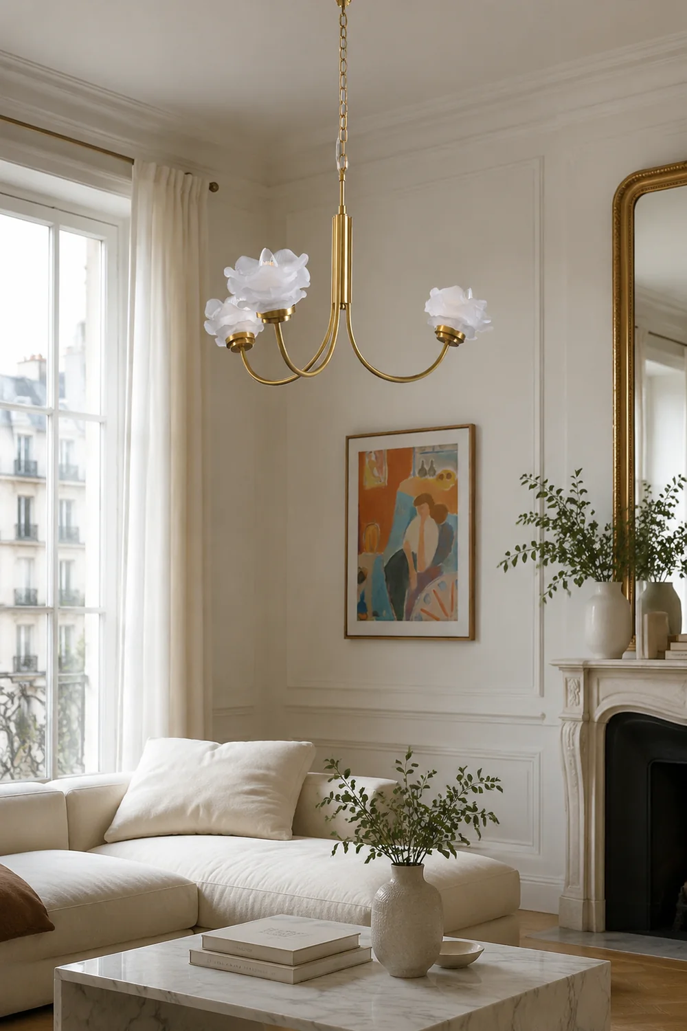 3 Heads French Simple Chandelier Vintage Rose Flower Glass Chandeliers - Lumpaz