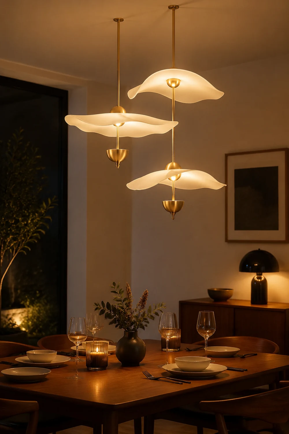 Art Deco Gold Metal Lotus Led Light Fixtures Chandeliers - Lumpaz
