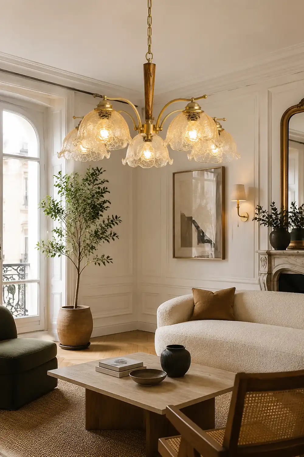Mid Century Petals All Copper Log Glass Chandelier - Lumpaz