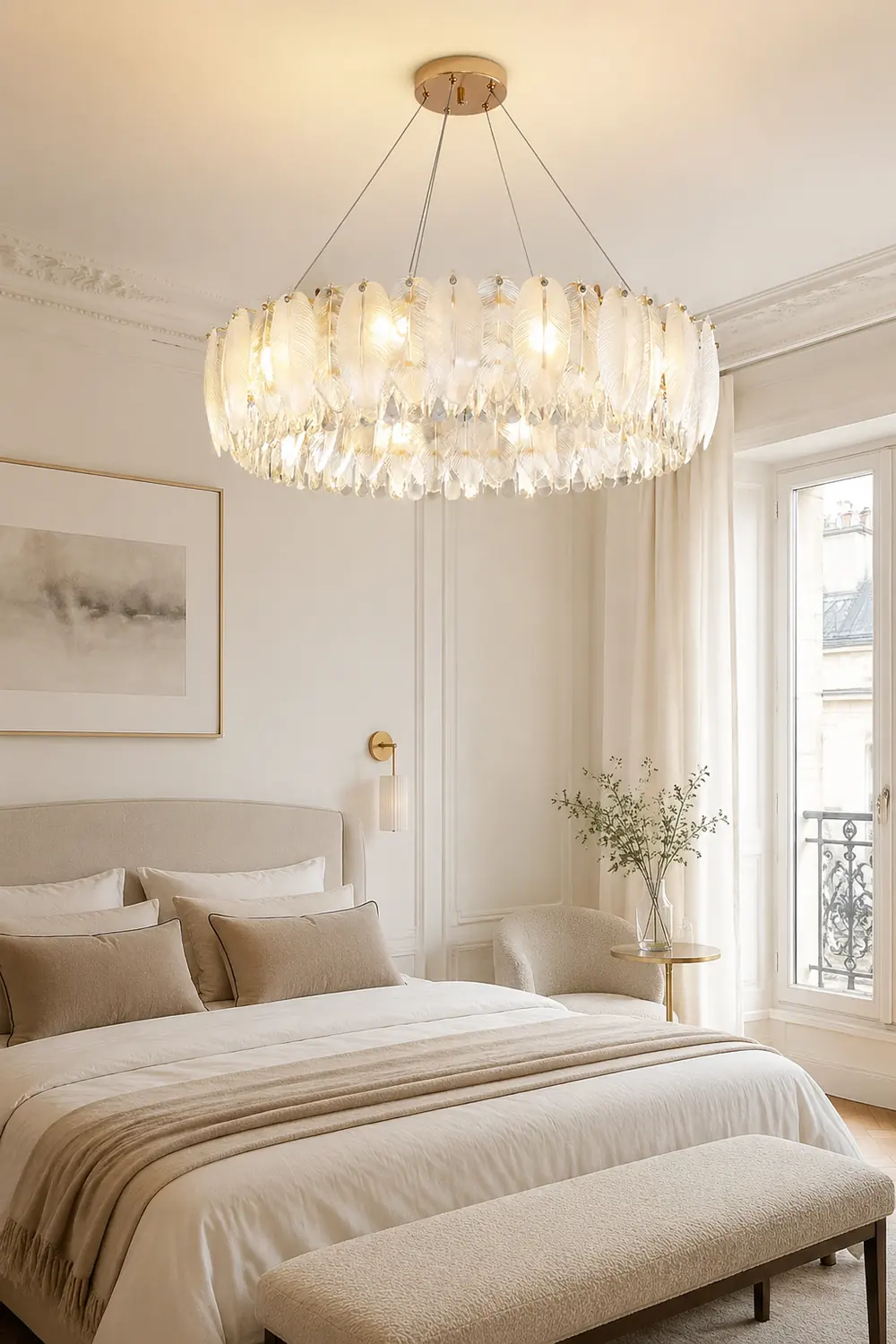 Feather Shape Crystal Glass Round Chandelier - Lumpaz