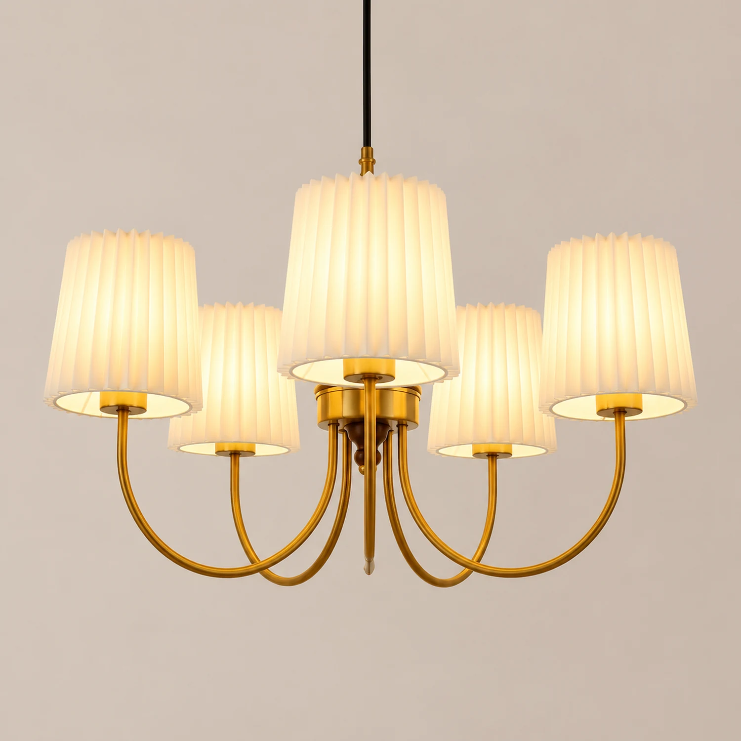 Vintage Pleated Pendant Lampshade Brass Dining Room Chandelier - Lumpaz