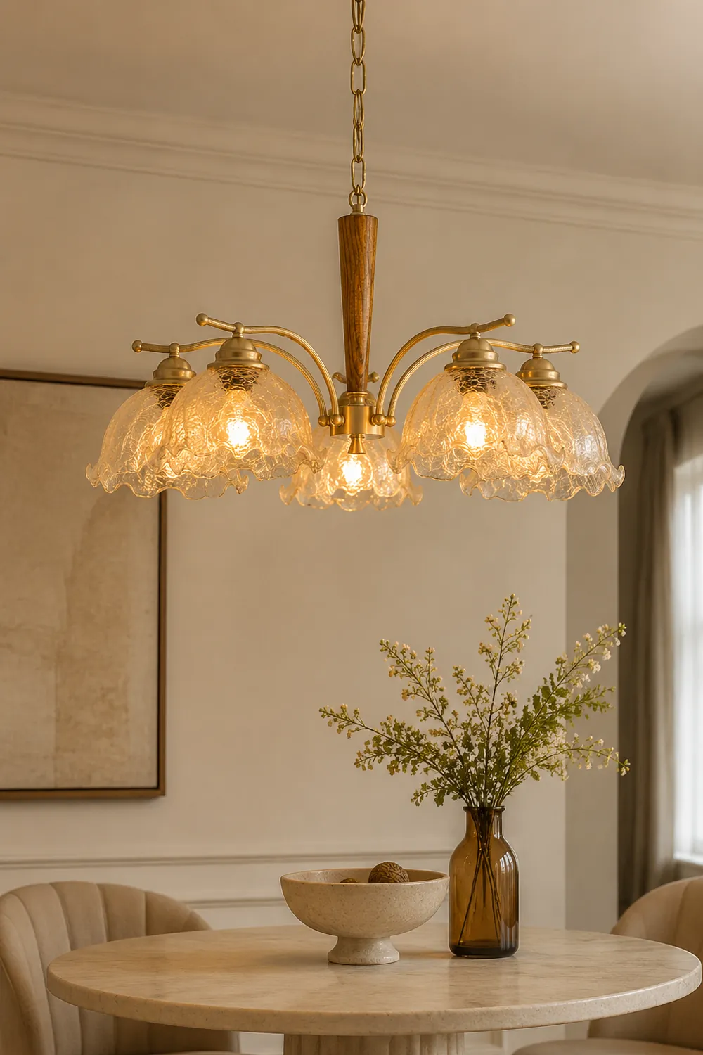 Mid Century Petals All Copper Log Glass Chandelier - Lumpaz