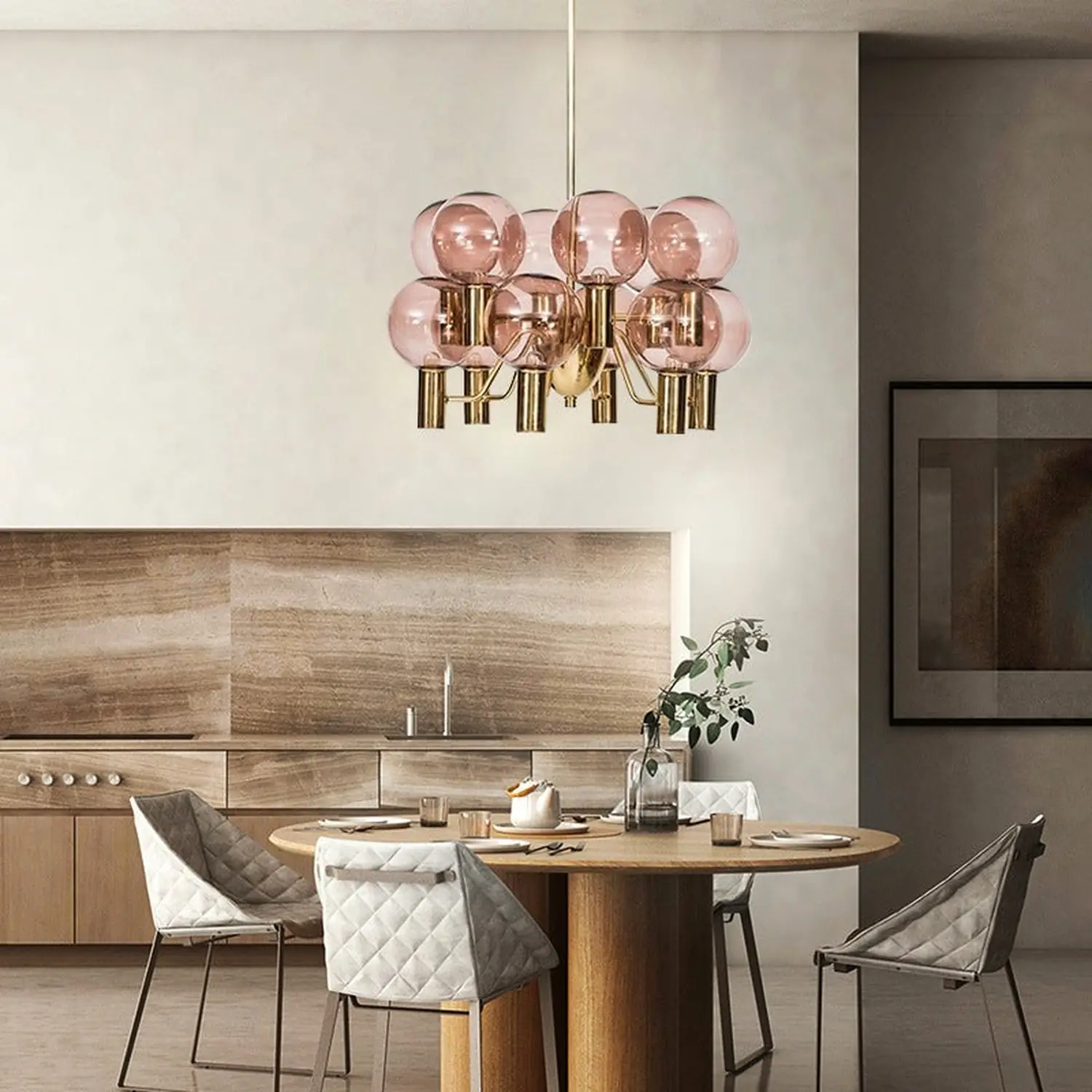 Contemporary Pink Glass 12-Bulb Decorative Chandelier - Lumpaz