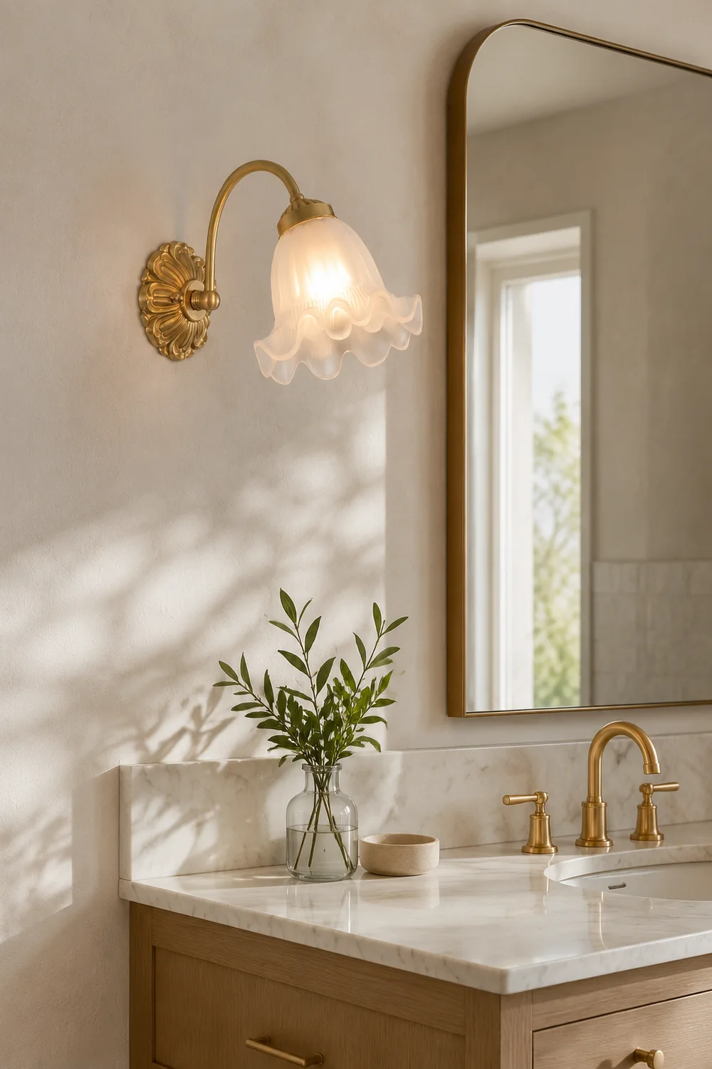 Brass Floral Glass Sconce - Lumpaz