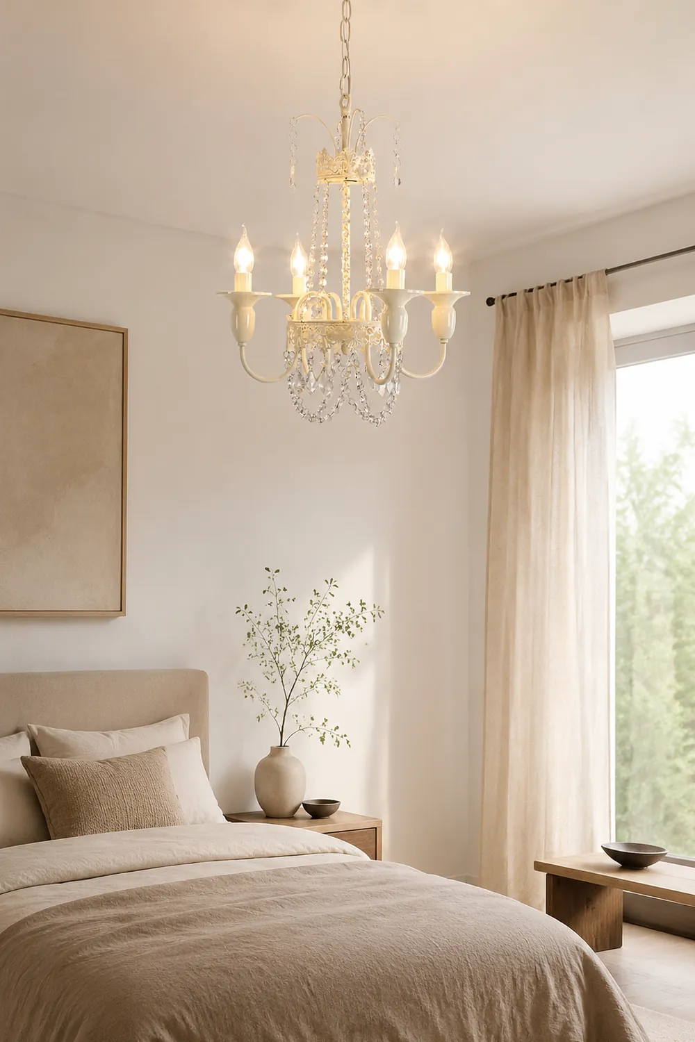 Vintage White Metal & Glass Luxury Chandelier Light - Lumpaz