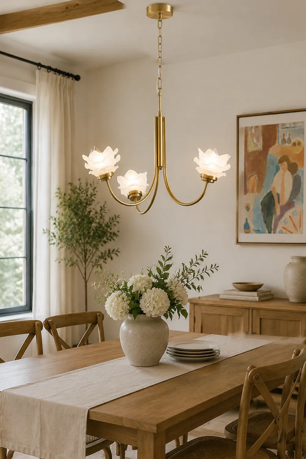 3 Heads French Simple Chandelier Vintage Rose Flower Glass Chandeliers - Lumpaz
