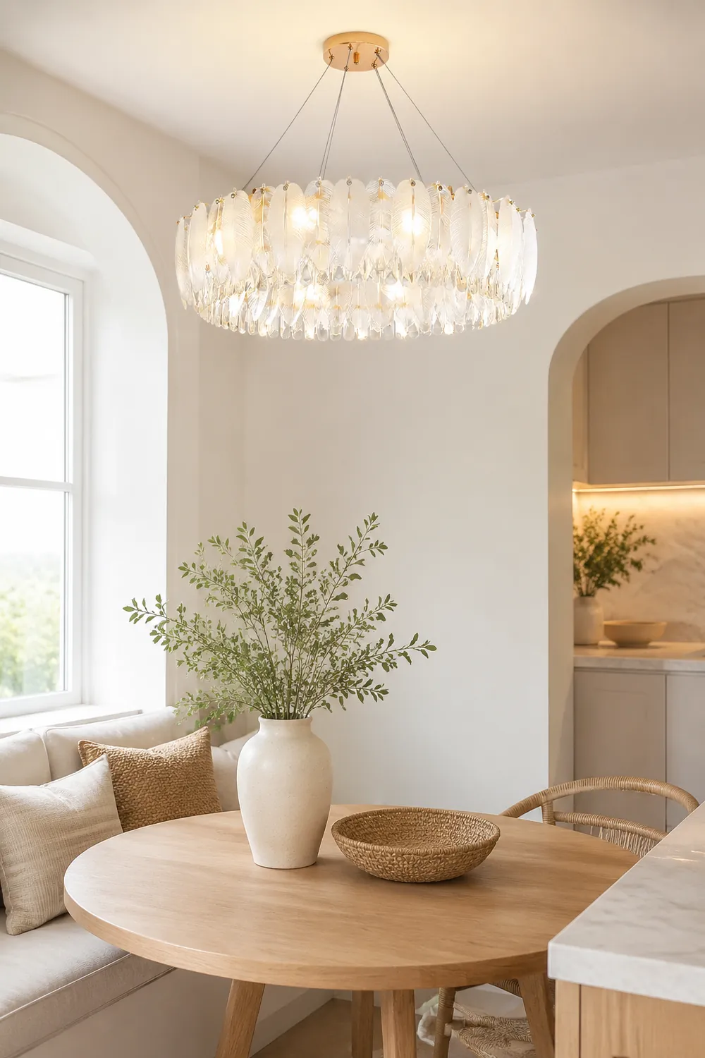 Feather Shape Crystal Glass Round Chandelier - Lumpaz