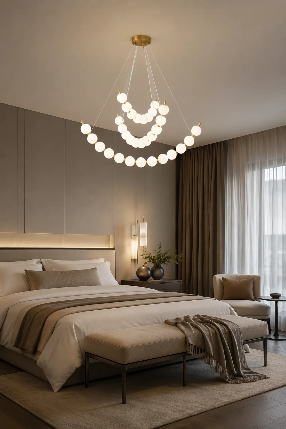 Unique Pearl Design White Ball LED Necklace Chandelier - Lumpaz