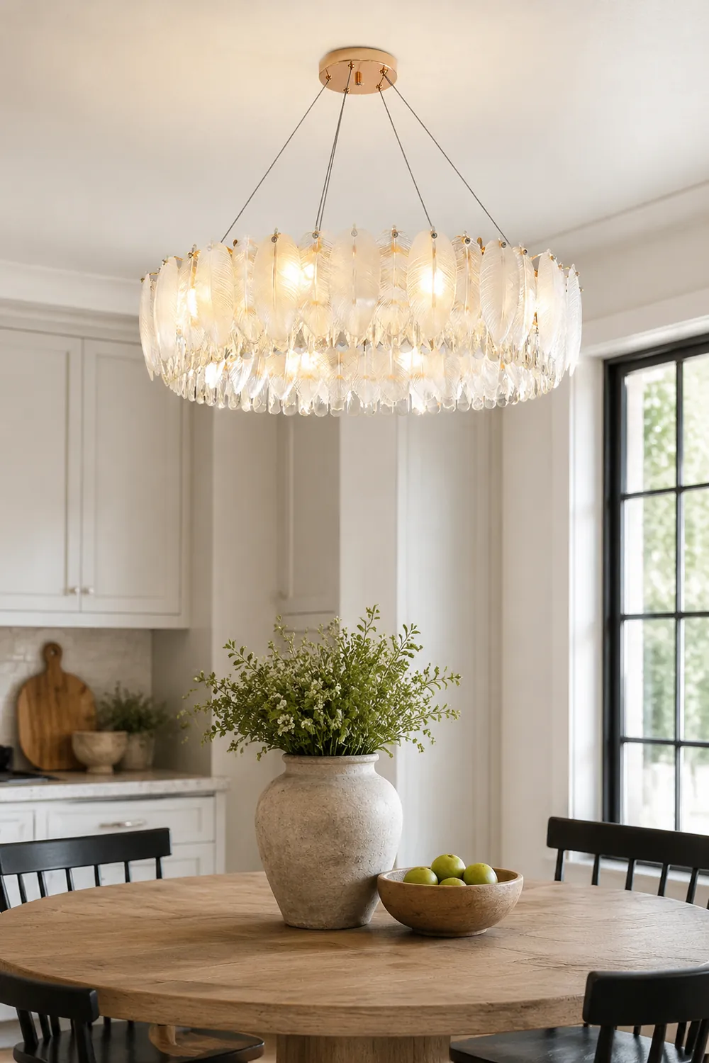 Feather Shape Crystal Glass Round Chandelier - Lumpaz