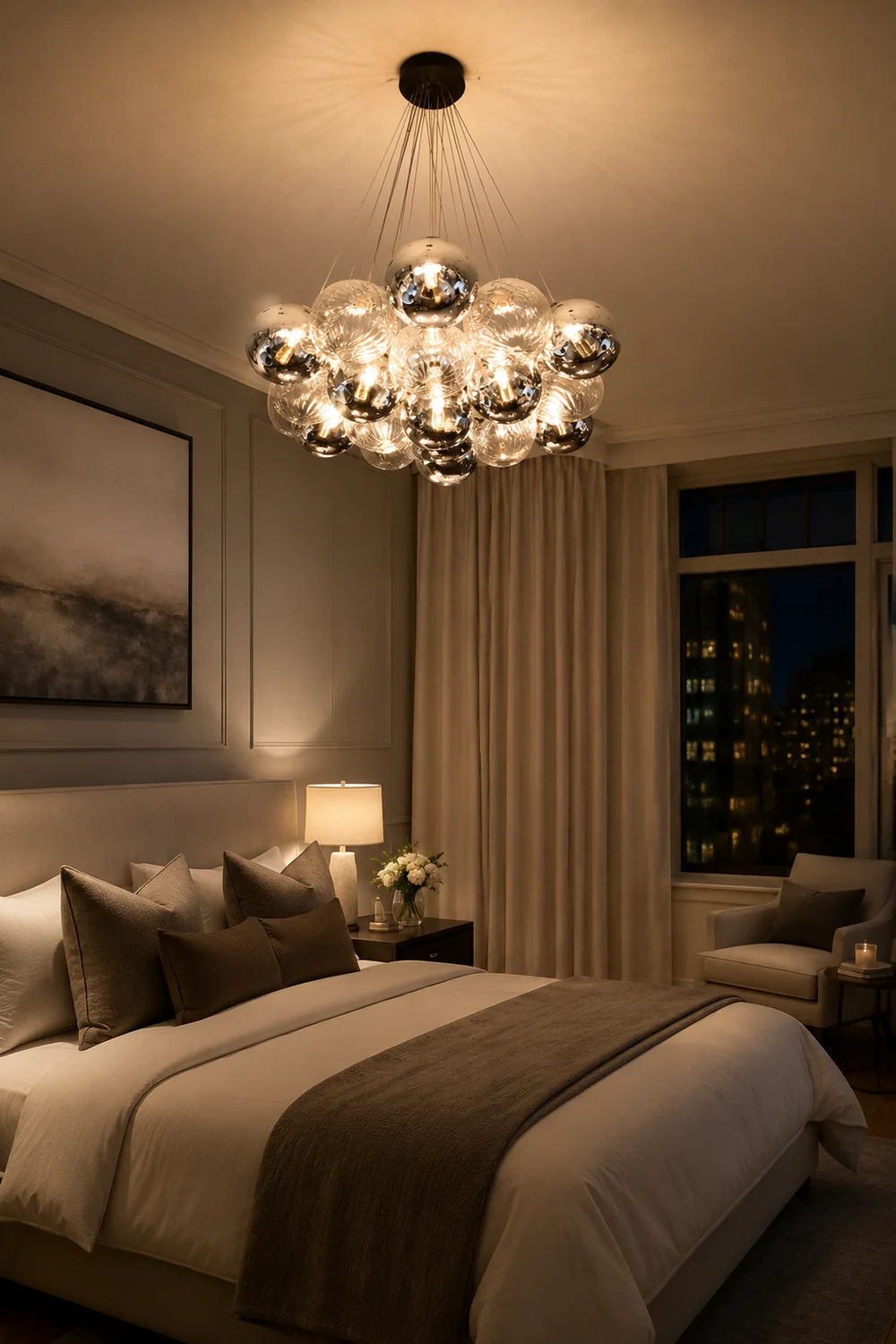 Grey Bubble Glass Ball LED Chandelier - Lumpaz