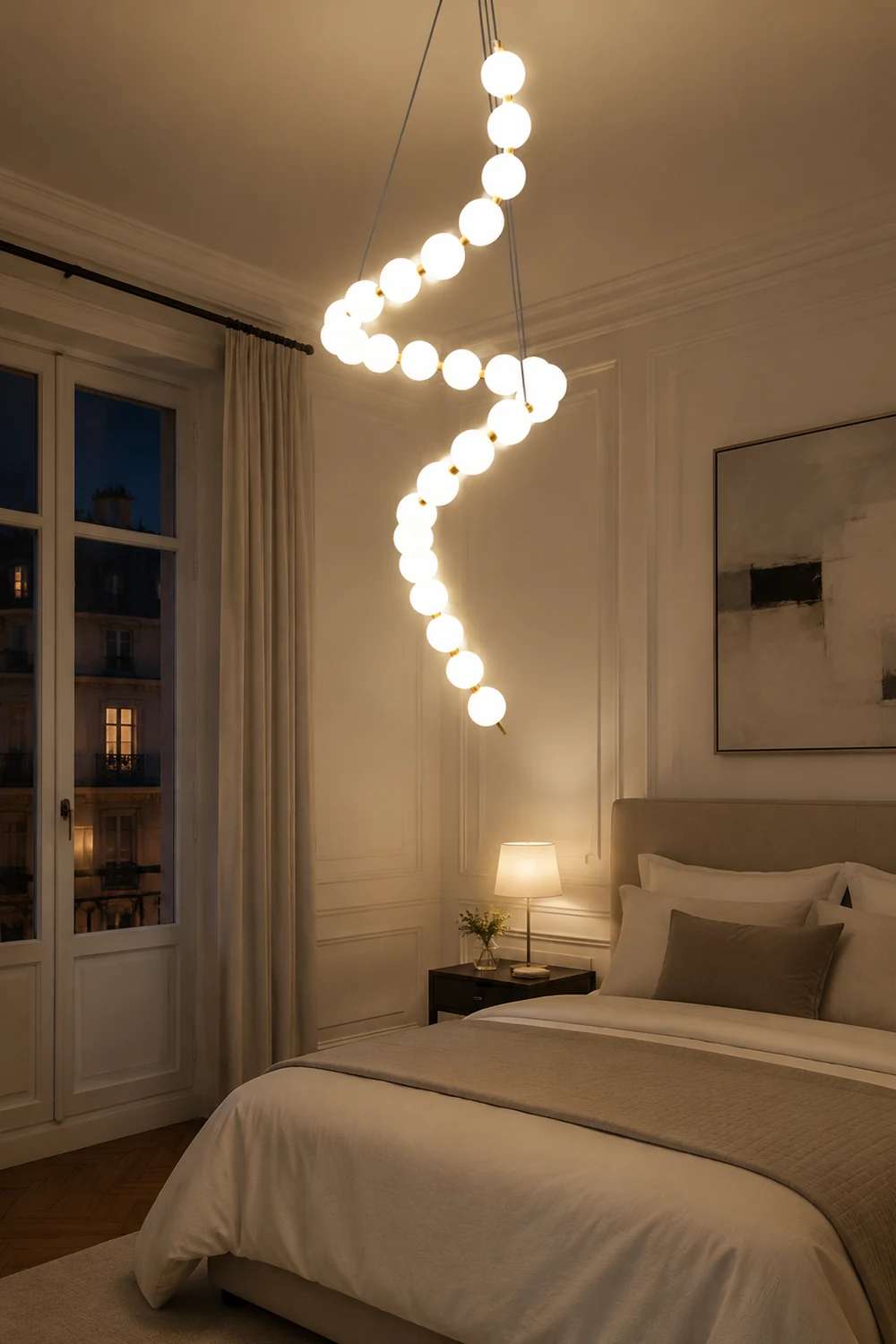 White LED Pearl Necklace Chandelier For Stair - Lumpaz
