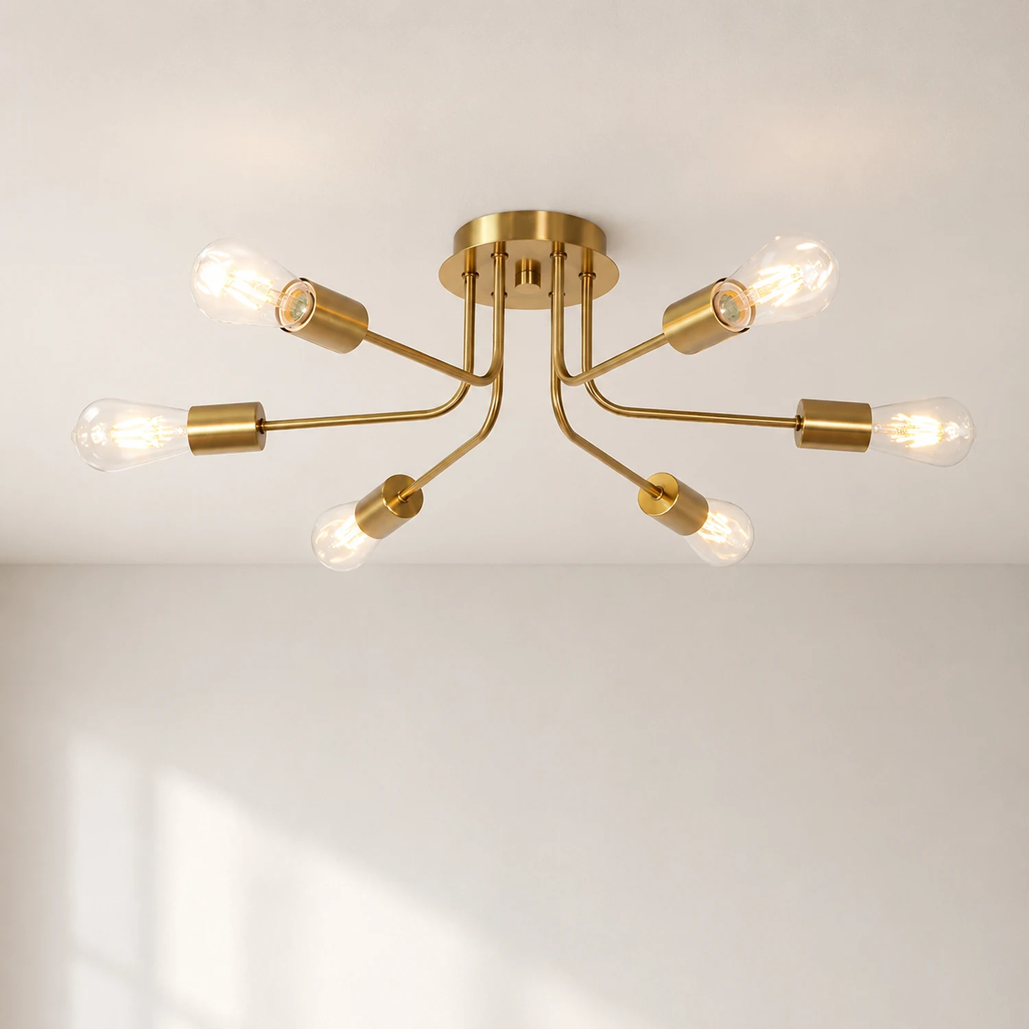 Modern 6-Light Gold Glass Semi Flush Chandelier - Lumpaz