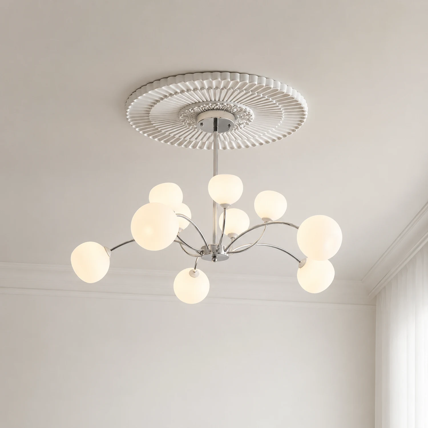 White Glass Globe Sputnik Shape Chandelier - Lumpaz