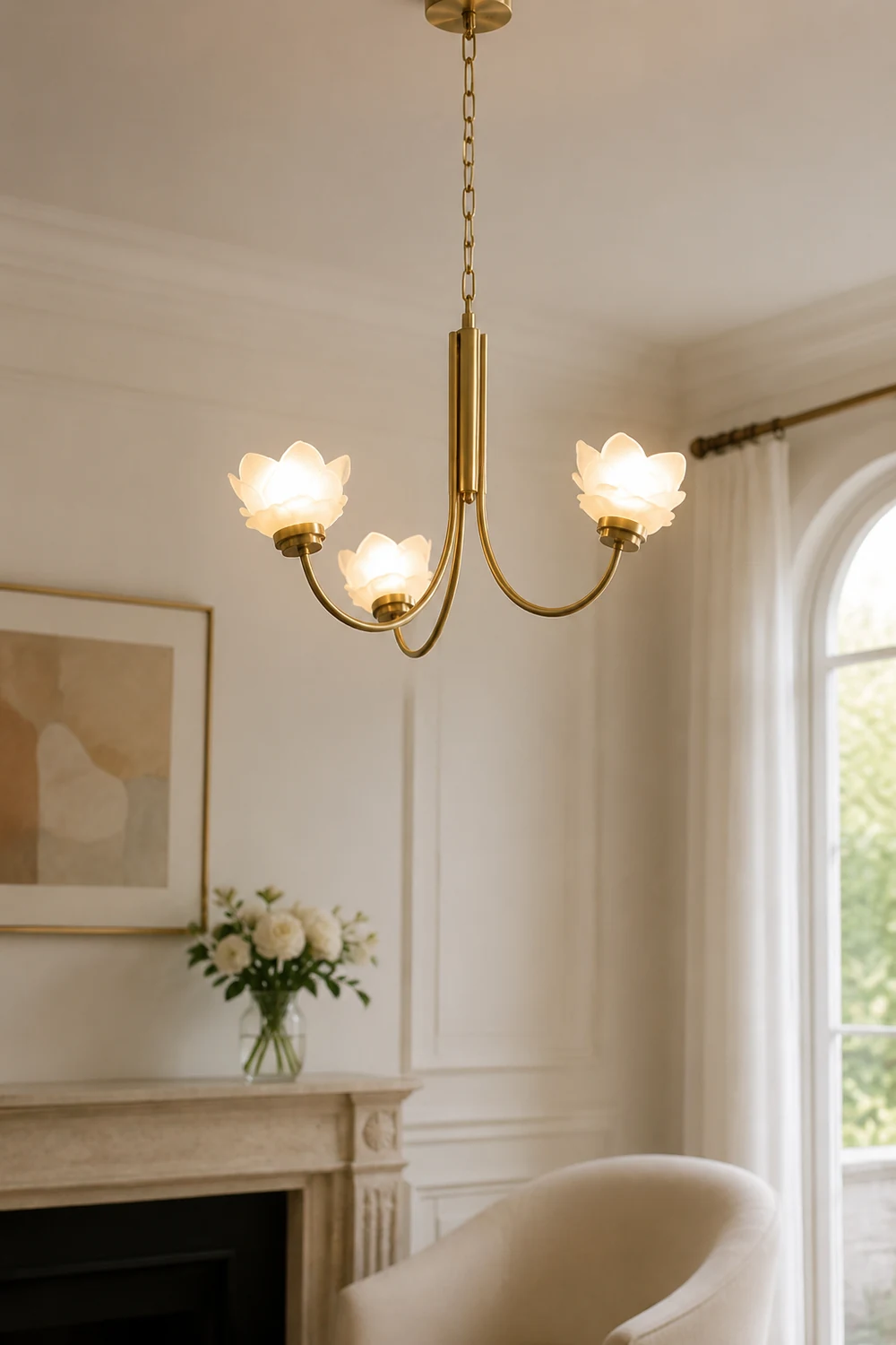 3 Heads French Simple Chandelier Vintage Rose Flower Glass Chandeliers - Lumpaz