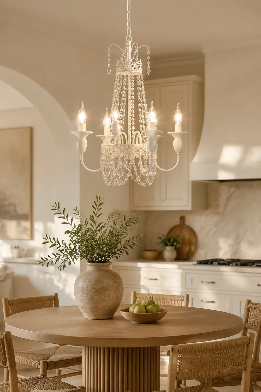 Vintage White Metal & Glass Luxury Chandelier Light - Lumpaz