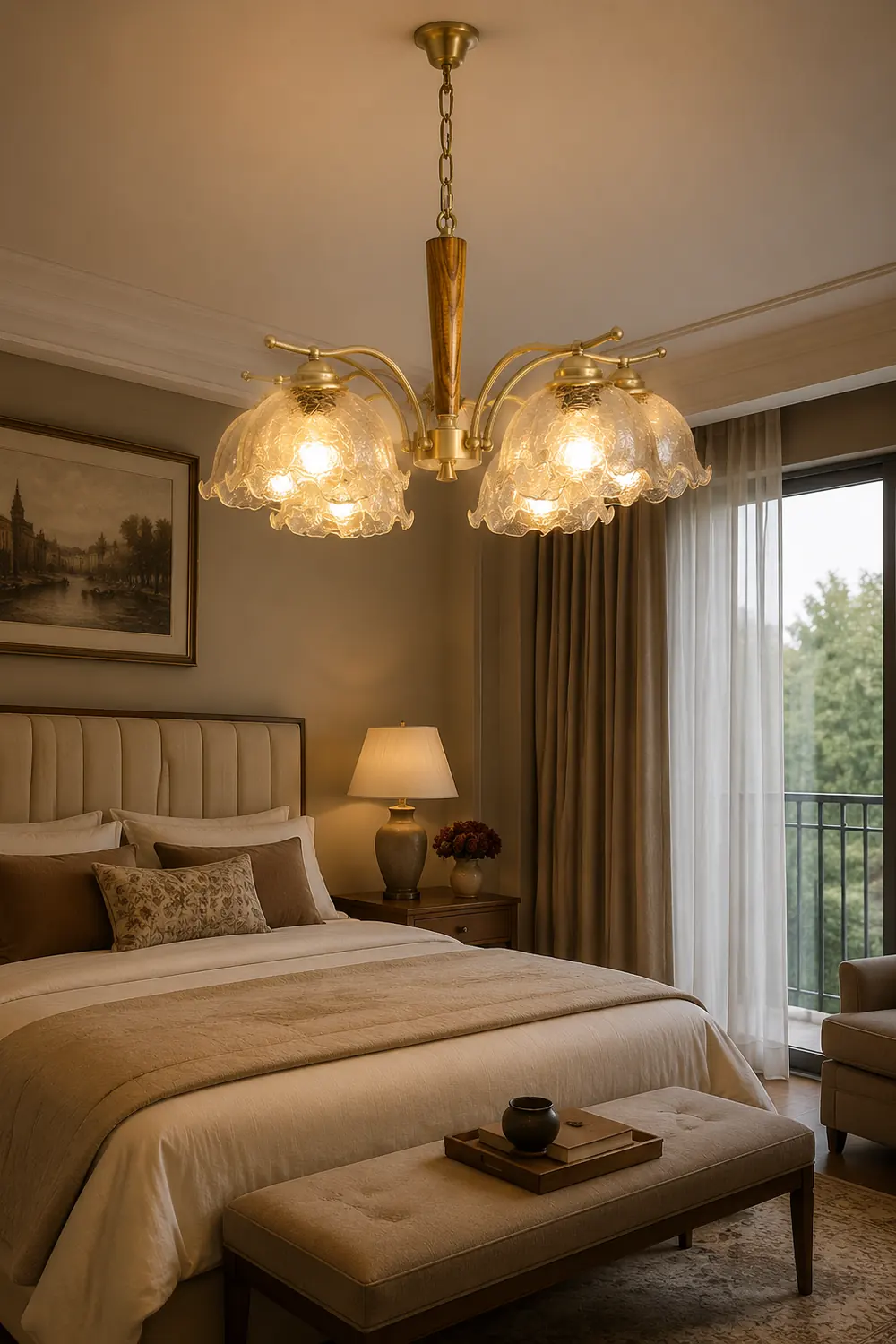 Mid Century Petals All Copper Log Glass Chandelier - Lumpaz