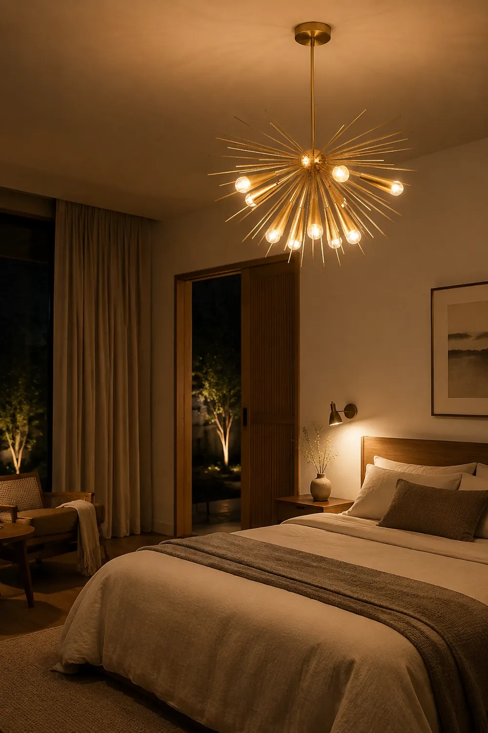 Mid-Century Modernist Brass Chandelier For Living Room - Lumpaz