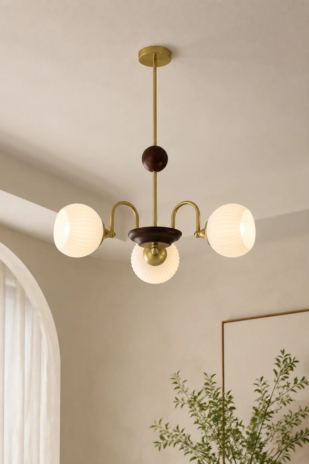 Contemporary Cream Ribbed Glass Chandelier - Lumpaz