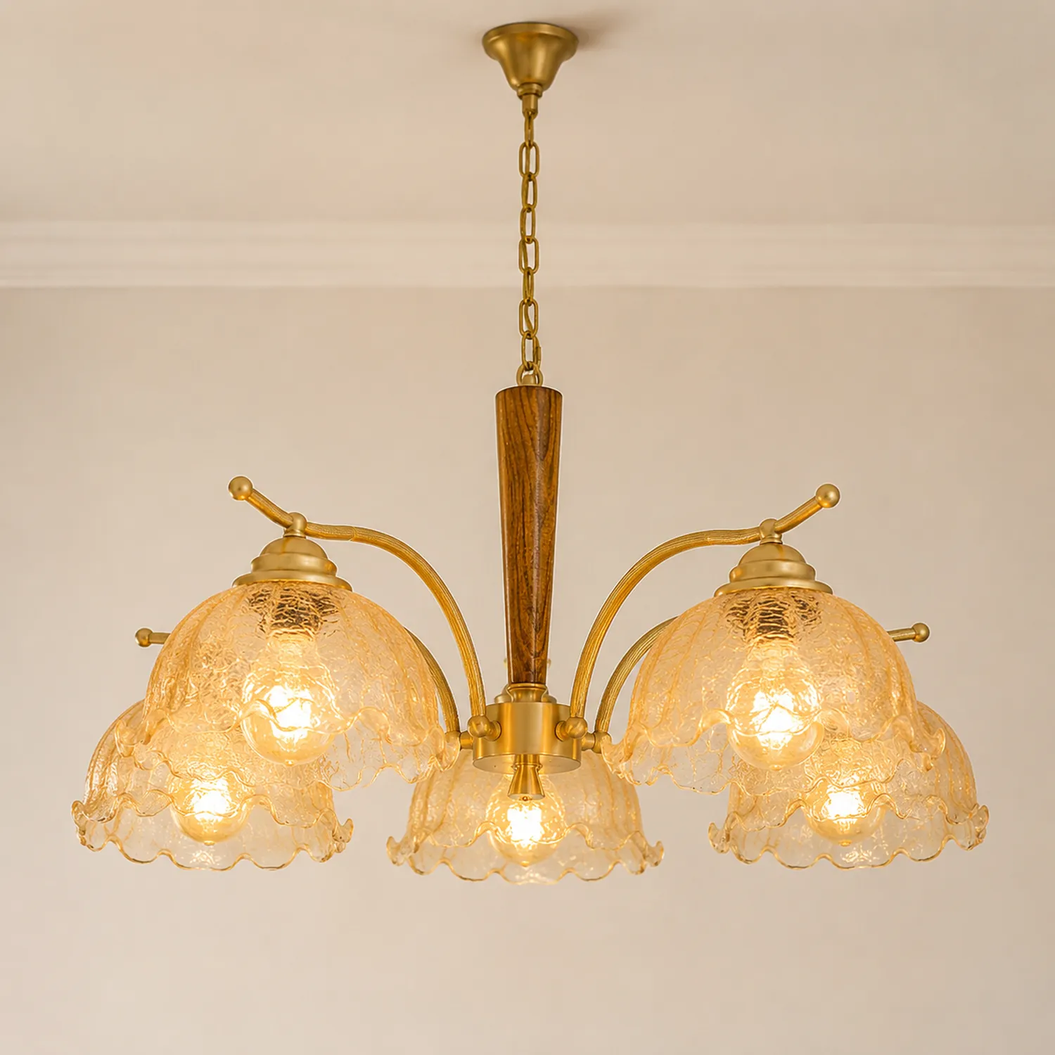 Mid Century Petals All Copper Log Glass Chandelier - Lumpaz
