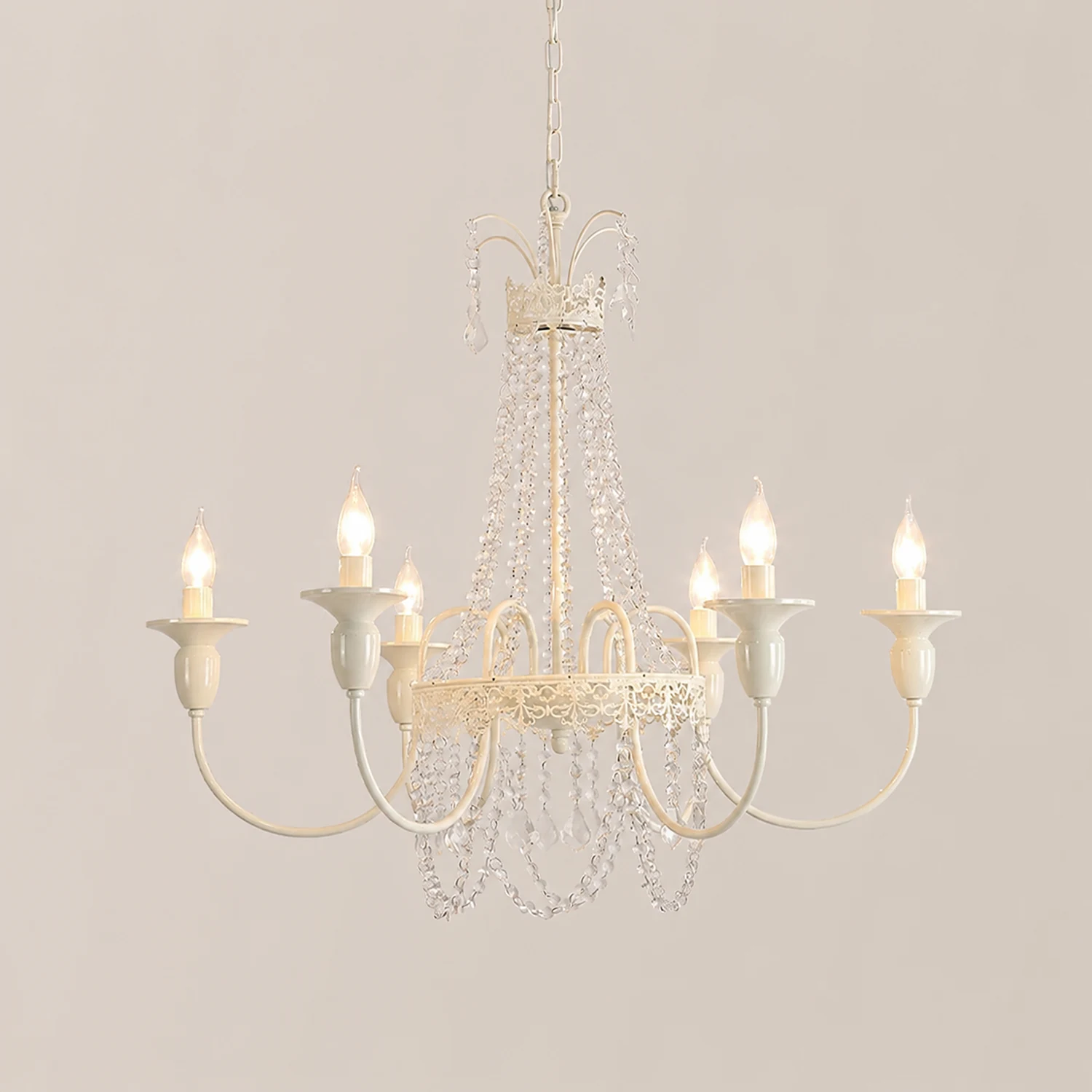 Vintage White Metal & Glass Luxury Chandelier Light - Lumpaz