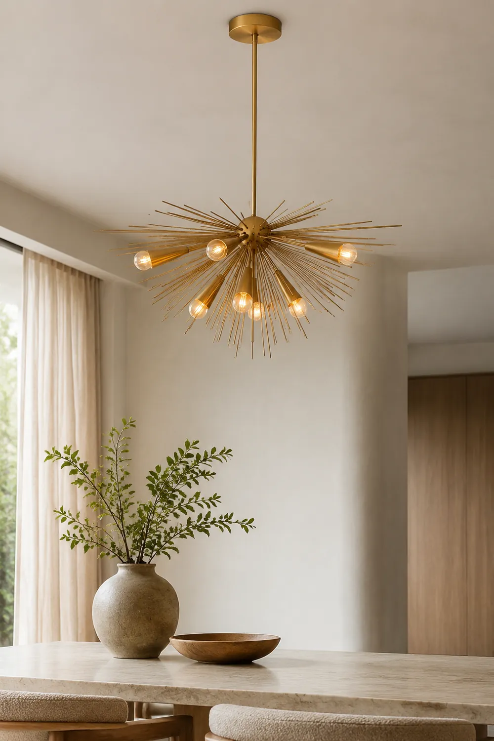 Mid-Century Modernist Brass Chandelier For Living Room - Lumpaz