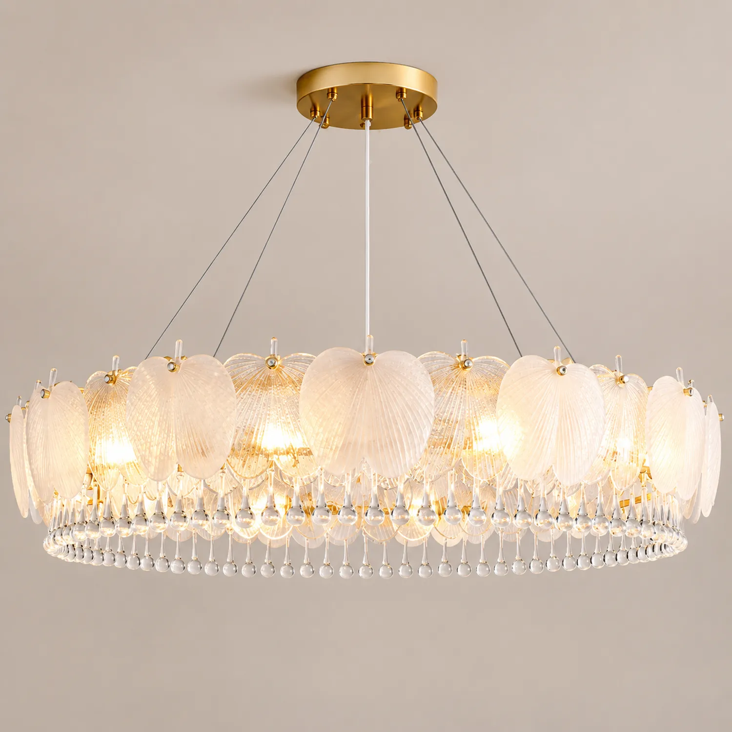 Feather Shape Crystal Glass Round Chandelier - Lumpaz