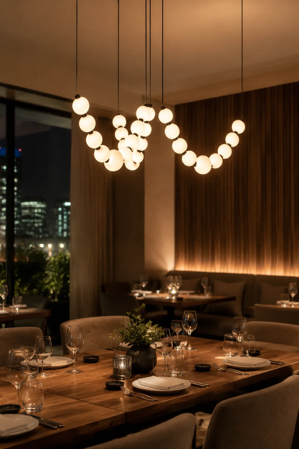 White Ball Bubble Brushed Copper Large Chandelier - Lumpaz