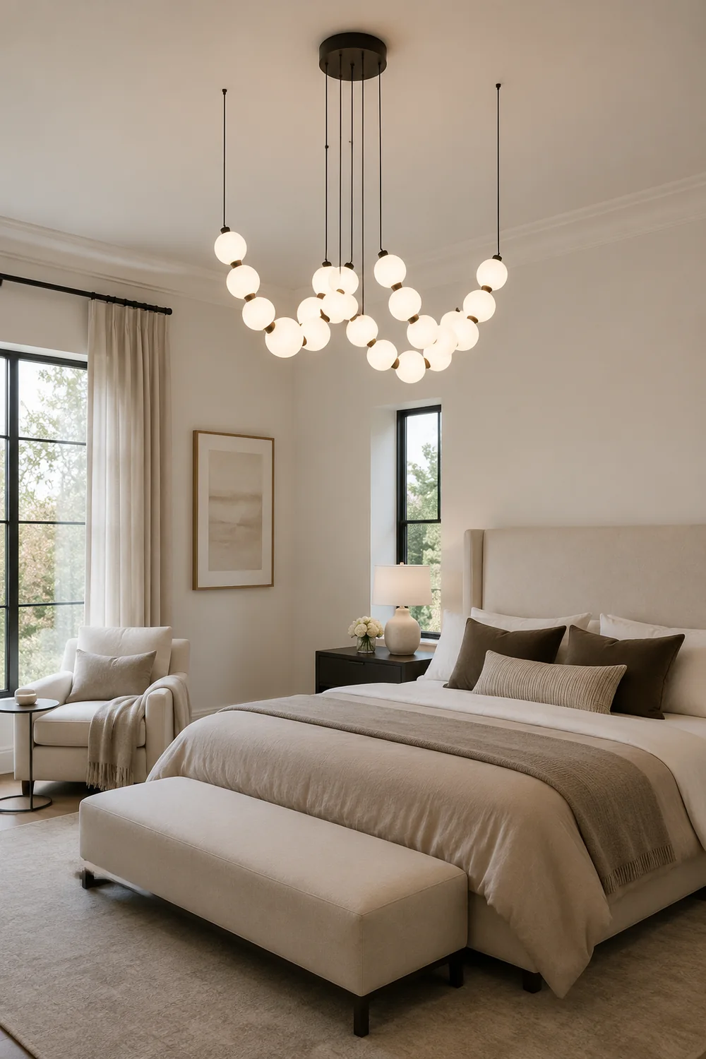 White Ball Bubble Brushed Copper Large Chandelier - Lumpaz