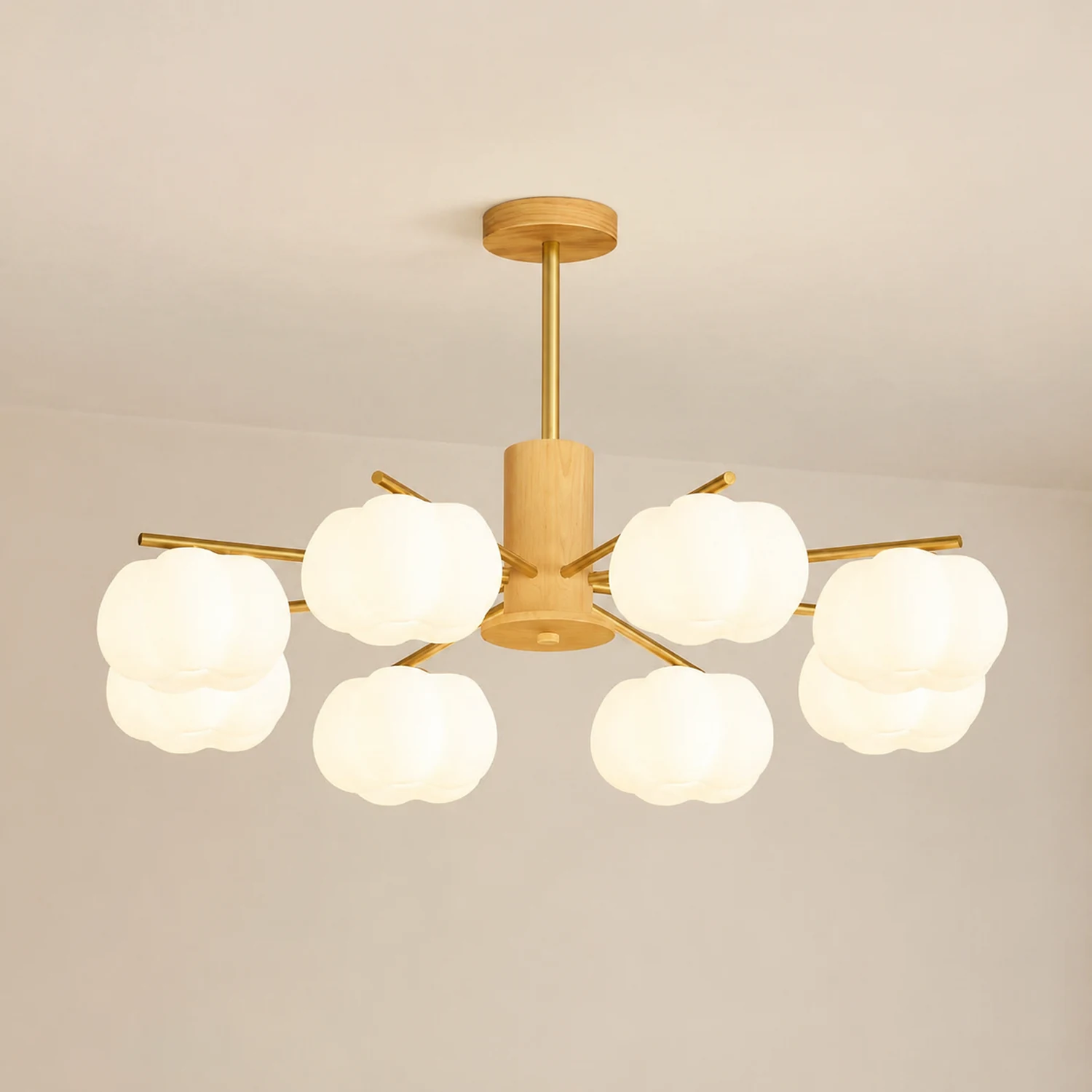 Cream Style Wooden Cotton Balls Chandelier For Living Room - Lumpaz