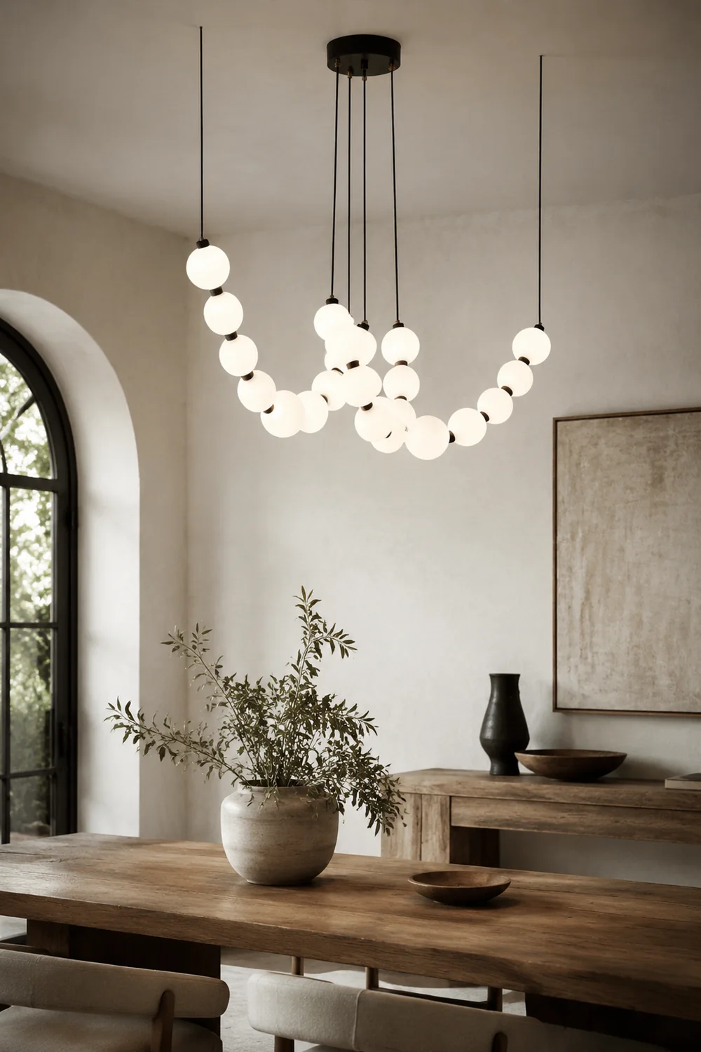 White Ball Bubble Brushed Copper Large Chandelier - Lumpaz