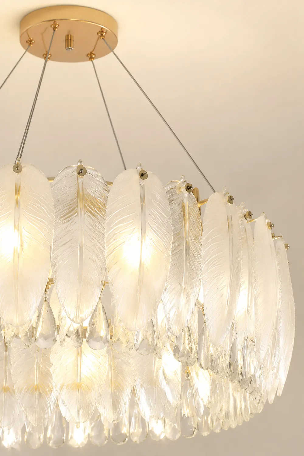 Feather Shape Crystal Glass Round Chandelier - Lumpaz