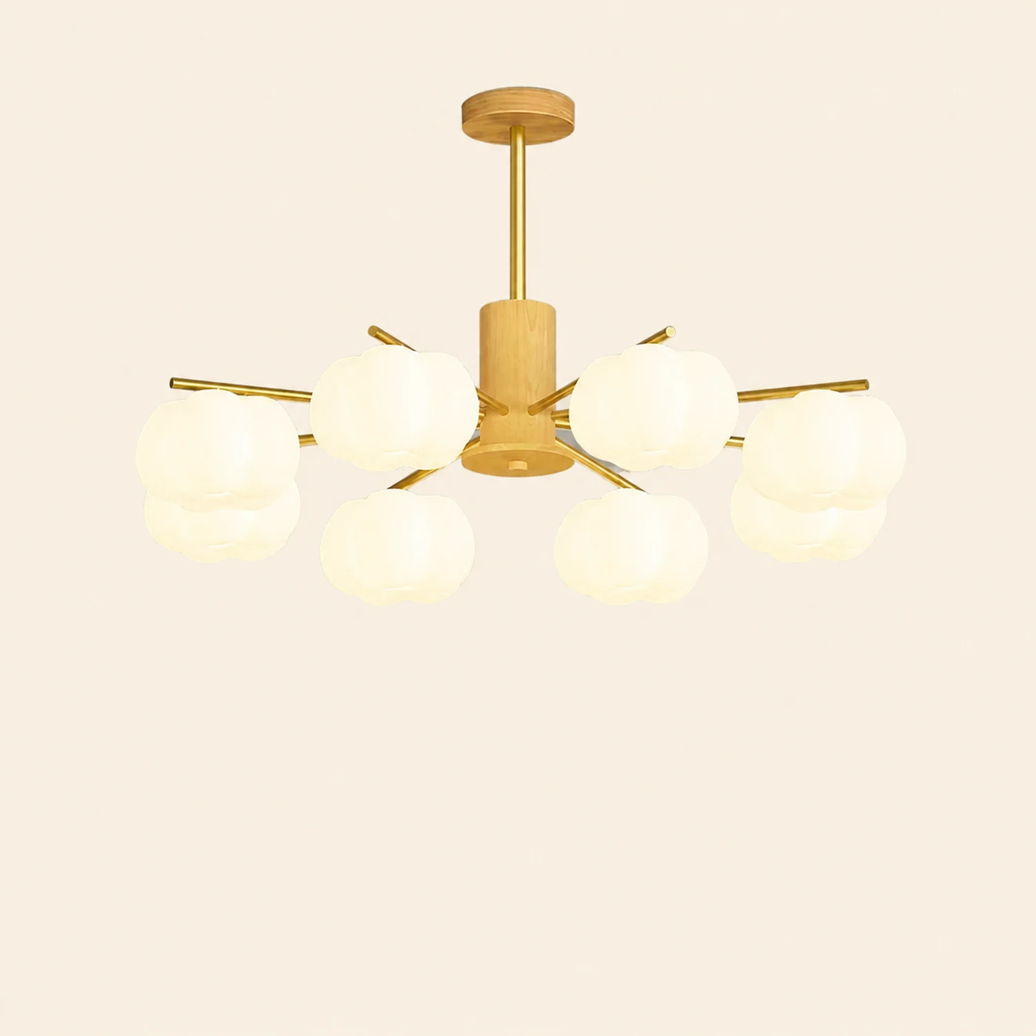 Cream Style Wooden Cotton Balls Chandelier For Living Room - Lumpaz